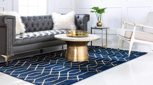 Vista 2 de Marilyn Monroe Glam Collection - Alfombra de área con diseño enrejado (2 x 3 pies, rectangular, azul marino y dorado)