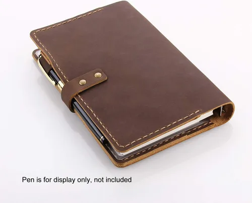 Vista 6 de Cuaderno de escritura de diario de cuero genuino, carpeta de anillos A6, bloc de notas recargable, organizador de viaje hecho a mano vintage
