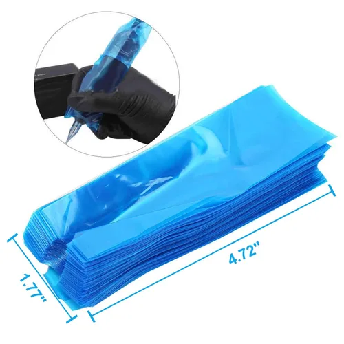 Vista 2 de 200 unids Clear Tattoo Machine Pen Covers Tattoo Pen Sleeves Plastic Dust Protection Blue Bags for Tattoo Professionals