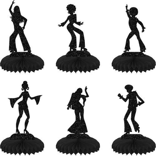 Vista 10 de ZHUOWEISM 6 piezas de centro de mesa de panal de abeja con glitter negro para despedidas de soltera, despedidas de casada, fiesta de cumpleaños