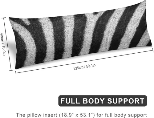 Vista 2 de Funda de almohada corporal con estampado de cebra, respaldo largo, funda protectora de almohada con rayas de cebra en blanco y negro, funda