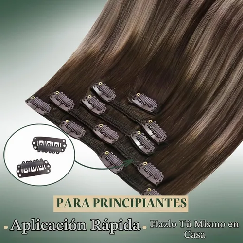 Vista 3 de Ugeat Extensiones de cabello humano con clip de 12 pulgadas, extensiones de cabello balayage con clip, marrón chocolate ombre, extensiones