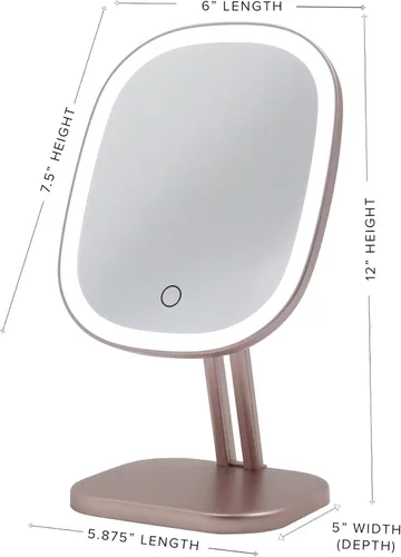 Vista 5 de Impressions Vanity Touch Highlight - Espejo de maquillaje con luz LED, espejo de tocador con doble sistema de alimentación (dorado champán)