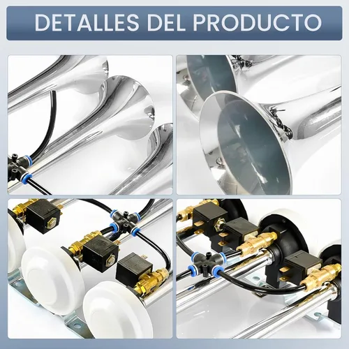 Vista 2 de Highsoar - Bocina de aire para camión de 12 V/24 V, 150 DB, 3 bocinas de trompeta, kit universal para coche, tren, barco