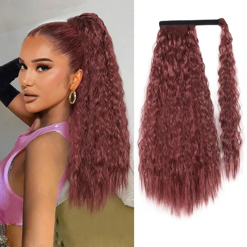 Vista 10 de Extensión de cola de caballo larga con ondas de maíz, pasta mágica, resistente al calor, ondulada, sintética, envolvente, extensión de cola