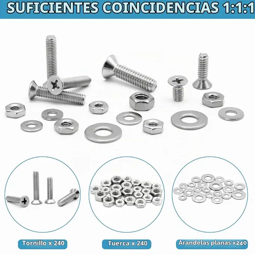 Vista 4 de Juego surtido de 720 tuercas y tornillos, tornillos de máquina, SATANTECH #6-32#8-32#10-24#1/4-20, juego de tornillos de acero inoxidable, cabeza