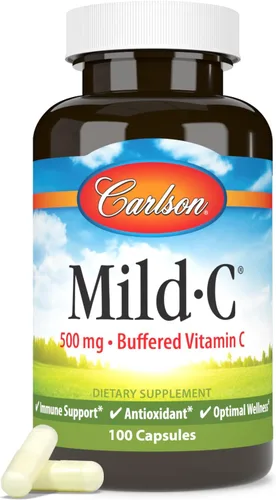Vista 5 de Carlson - Mild-C, 500 mg, vitamina C tamponada, apoyo inmunológico y bienestar óptimo, antioxidante, 100 cápsulas