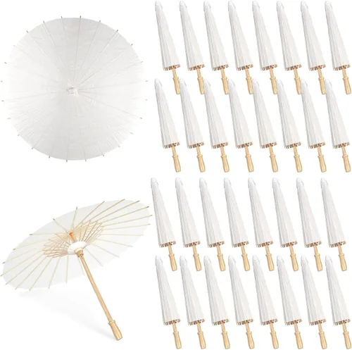Vista 11 de MOTOTO Paraguas de papel blanco de 33 pulgadas, paraguas de papel aceitado chino, japonés, paraguas decorativo de pintura DIY para decoración