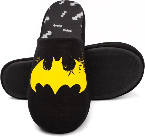 Vista 7 de DC Comics Batman - Pantuflas para hombre con logotipo amarillo oscuro, Negro