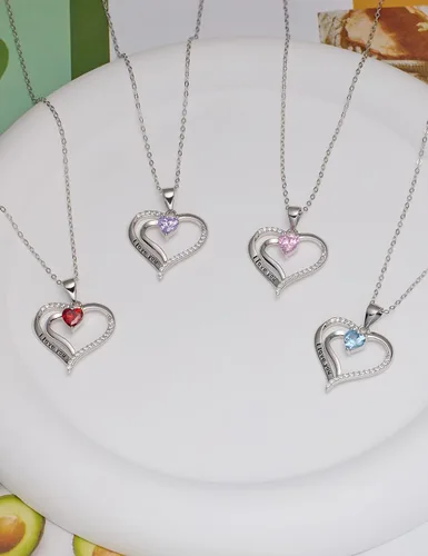Vista 5 de ITS4YEO 925 Sterling Silver Love Heart Birthstone Necklaces Silver Necklace Zircon Pendant Necklaces for Women Jewelry Gift for Women Wife Girls Her