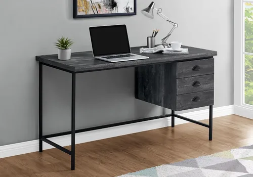 Vista 2 de Monarch Specialties Escritorio industrial para computadora con 3 cajones, marco de metal, mesa de estudio rectangular para laptop, 55 pulgadas