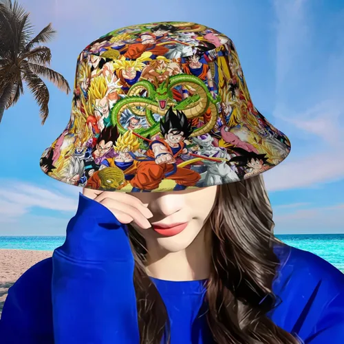 Vista 7 de Sombrero de cubo de anime para hombres y mujeres, sombreros de cubo de dibujos animados, sombrero de protección solar plegable al aire libre fresco