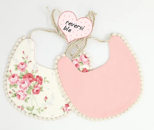 Vista 5 de Babero de bebé para niñas, reversible, impermeable, hecho a mano, de algodón natural, de 0 a 12 meses, paquete de 2