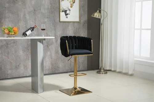 Vista 10 de SZLIZCCC Taburete de bar ajustable de terciopelo moderno, taburete de bar giratorio de 360 grados, taburete de isla de cocina curvado con respaldo