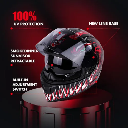 Vista 4 de BSDDP - Casco de motocicleta de cara completa unisex para adultos, aprobado por DOT, para motocicleta, ciclomotor, Street Bike Racing Crash