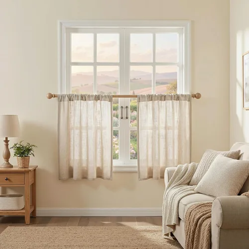 Vista 34 de MYSKY HOME Cortinas naturales de puerta francesa para ventana de puerta, 40 pulgadas de largo, cortas, semitransparentes, filtrantes de luz