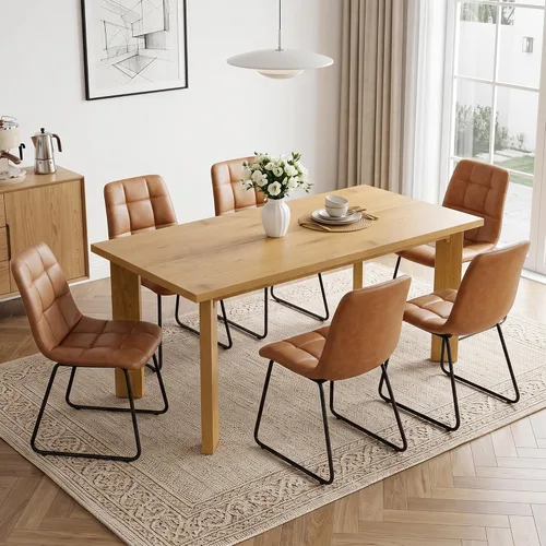 Vista 19 de HIPIHOM 63'' Dining Table for 4-6 People, Oak Table Spacious 63" Dining Table Seats 6 Comfortably, Made with Sturdy MDF in Warm Oak, Easy-Clean