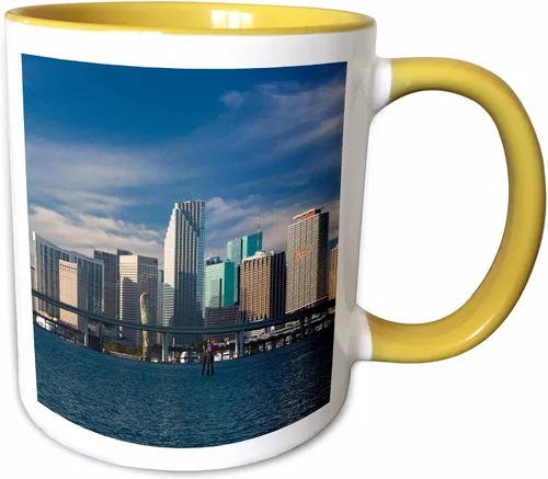 Vista 12 de 3dRose USA, Florida, Miami, city skyline from Watson Island, morning. 11oz Two-Tone Black Mug
