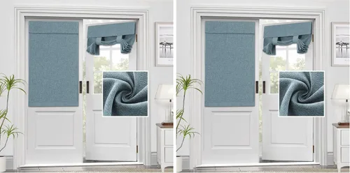 Vista 9 de H.VERSAILTEX - Cortinas para puerta francesa de lino con textura, persianas de privacidad impermeables para ventana de cocina, oscurecimiento