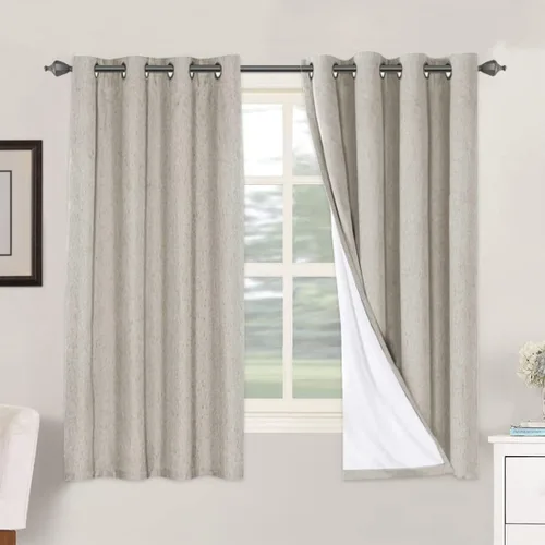 Vista 247 de H.VERSAILTEX Cortinas 100% opacas con aislamiento térmico, texturizadas, de lino, con bloqueo completo de calor y luz, para sala de estar y Negro