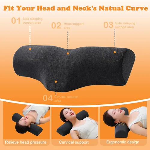 Vista 4 de Almohada cervical para aliviar el dolor de cuello, almohada de espuma viscoelástica para apoyo de refuerzo y relajación de hombros, dispositivos