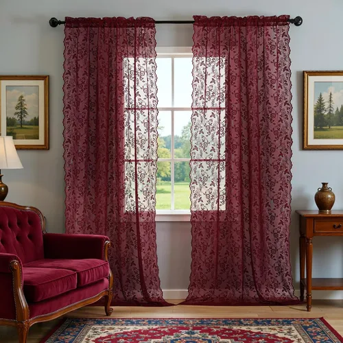 Vista 23 de FINECITY 2 paneles de cortinas de encaje beige de 36 pulgadas de largo con hojas florales rústicas, cortinas cortas y transparentes para ventana