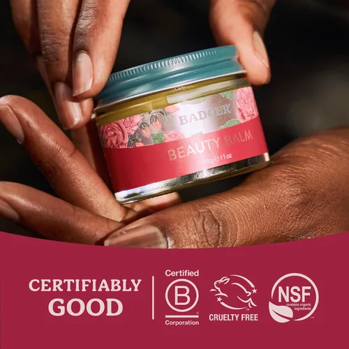 Vista 8 de Badger Rose Beauty Balm, tratamiento nutritivo 100% orgánico para cara, cuello y manos con aceite esencial de rosa puro, hidratante facial intensivo
