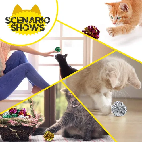 Vista 6 de Paquete de 25 bolas arrugadas para gatos, bolas arrugadas originales de Mylar (color al azar)