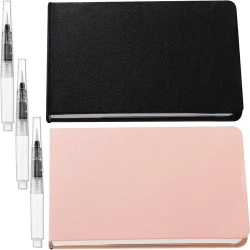 Vista 8 de Teling 2 piezas de cuaderno de bocetos de acuarela con 3 rotuladores de pincel, papel de 140 lb/300 g/m², pequeño diario de acuarela portátil
