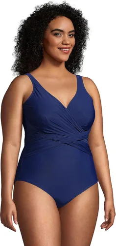 Vista 4 de Lands' End Traje de baño de una pieza para mujer, largo y delgado, con control de abdomen, resistente al cloro, con cuello en V
