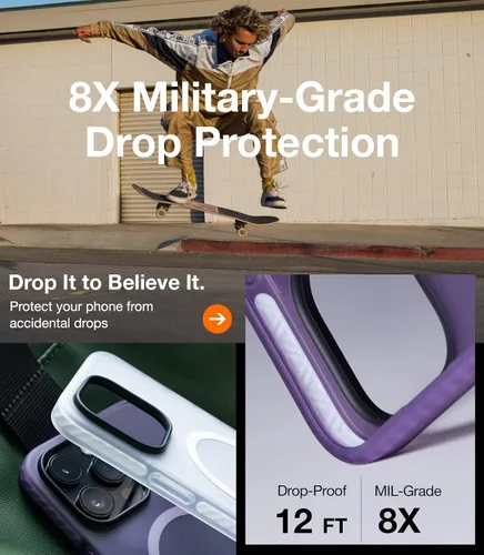 Vista 2 de TORRAS Funda Mate Mejorada para Estuche iPhone 14 Pro,[Protección de Grado Militar 12FT][Compatible con MagSafe] Cubierta de Teléfono Translúcida