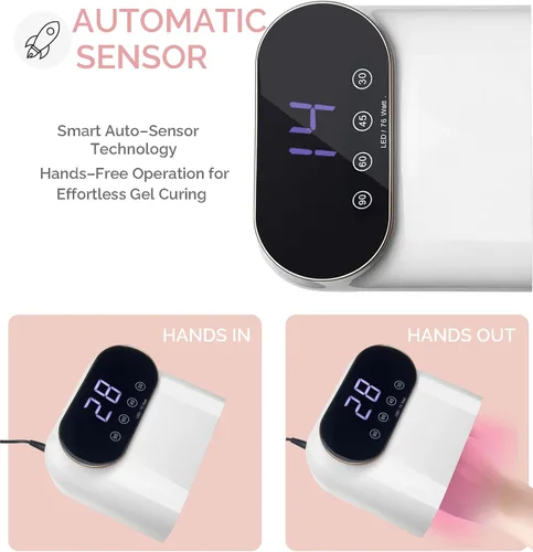 Vista 6 de Lámpara de uñas LED UV de 76 W, secadora de luz para esmalte de uñas, secadora de uñas LED con 38 cuentas LED, 4 temporizadores, sensor inteligente