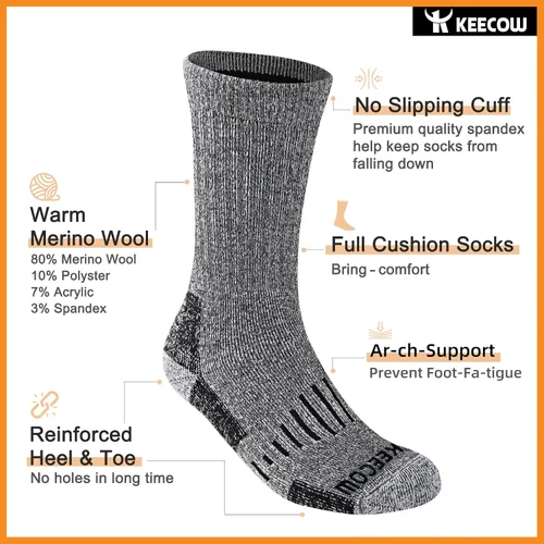 Vista 2 de KEECOW Calcetines de lana merino para hombres y mujeres, térmicos, cálidos, de invierno, acolchados, calcetines para senderismo, trabajo, correr, 3