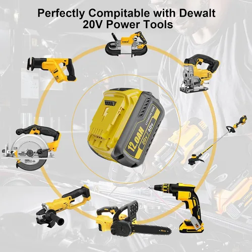 Vista 4 de Paquete de 2 baterías de repuesto de 12.0Ah para Dewalt 20V 60V compatible con Dewalt 20V/60V batería DCB609 DCB606 DCB612 Series Power Tools