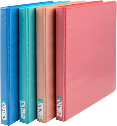 Vista 19 de Yoobi Carpeta azul de 3 anillas, carpeta de 1 pulgada con anillos redondos en D y 2 bolsillos, organizador duradero, sin PVC con capacidad de 275