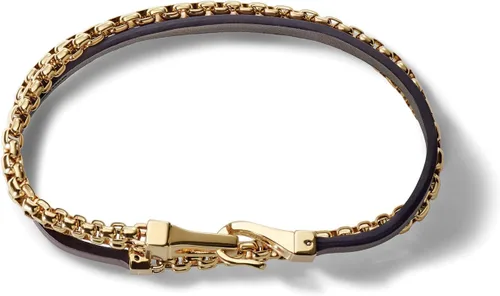 Vista 5 de Pulsera clásica de cuero y cadena de caja de doble envoltura para hombre