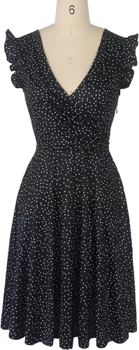 Vista 2 de oxiuly OX335 - Vestido casual de verano con cuello en V para mujer, con ribete de volantes, sin mangas, para graduación, cena, fiesta, cóctel, té