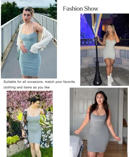 Vista 2 de Popilush Vestidos de verano para mujer 2025 Vestido de club, vestido de cóctel, mini vestido con tirantes delgados, cena, cita nocturna, bodycon