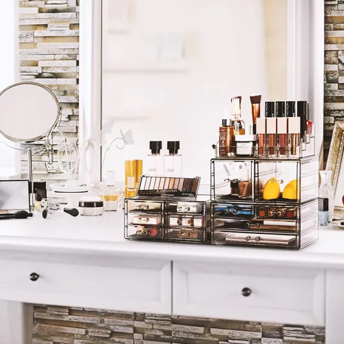 Vista 4 de Sorbus Organizador Grande de Maquillaje - Organizador Transparente y Apilable de Joyería y Maquillaje para Tocador, Almacenamiento de Baño, Cajonera