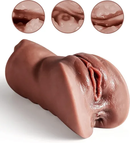 Vista 4 de 3 en 1 Masturbador Masculino de Bolsillo, Juguetes Sexuales para Adultos con Vagina Texturizada 3D y Ano Apretado y Palo Secante, Muñeca Sexual