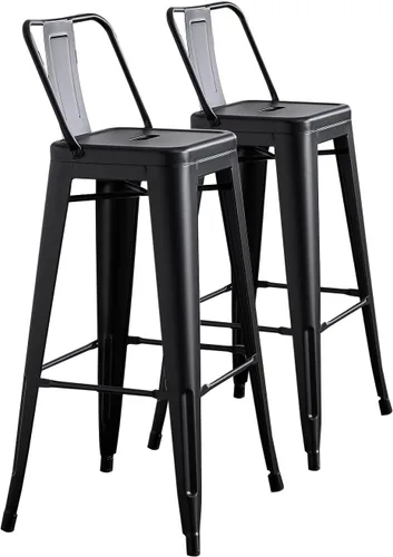 Vista 17 de AC Pacific Juego de 2 taburetes de metal de 24 pulgadas, estilo rústico campestre con respaldo bajo, construcción ligera y resistente, fácil