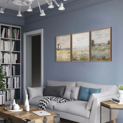 Vista 8 de 3 piezas enmarcadas de versículos bíblicos con flores, arte de pared en lienzo, impresiones inspiradoras botánicas, carteles de galería religiosos