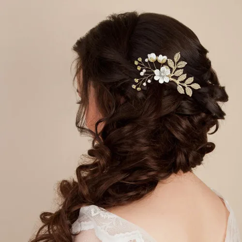 Vista 4 de inSowni 36 Pack Horquillas para el pelo de novia con flores doradas y hojas, peines laterales para el pelo de novia+pinzas para el pelo