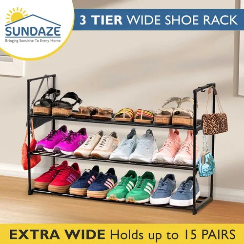 Vista 3 de Sundaze Zapatero de metal de 3 niveles para entrada de puerta delantera, organizador de zapatos largo resistente para armario, dormitorio, entrada