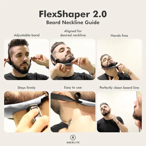 Vista 4 de Aberlite FlexShaper 2.0 - Moldeador de barba para hombres - Guía de cuello flexible y sin manos - Herramienta de recorte de barba - Kit