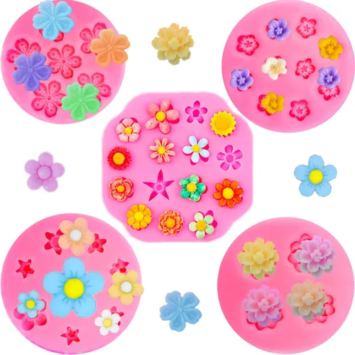 Vista 9 de 4 moldes de silicona para caramelos de rosa, hibisco de margarita, fondant, chocolate, moldes de silicona para decoración de pasteles, moldes