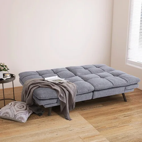 Vista 7 de Opoiar Sofá cama futón, pequeño sofá de espuma viscoelástica de tela de lino dividido, moderno y convertible para espacios de vida compactos