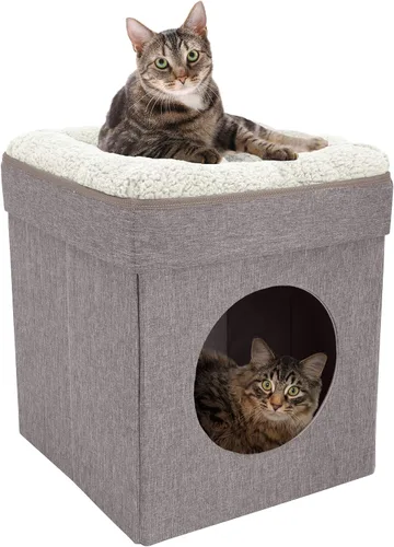 Vista 7 de Kitty City Muebles de cubo para gatos de interior, cubo gris