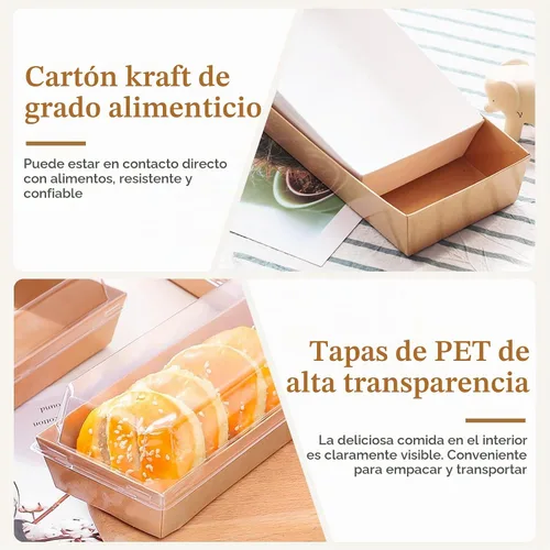 Vista 3 de ZORRITA - Paquete de 50 cajas de papel para embutidos de 7.5 x 3.3 pulgadas con tapas transparentes