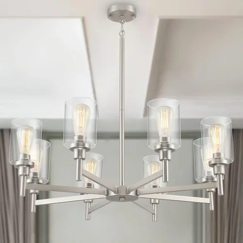 Vista 22 de Candelabros rústicos de madera falsa de 3 luces para comedor con cubierta de vidrio transparente